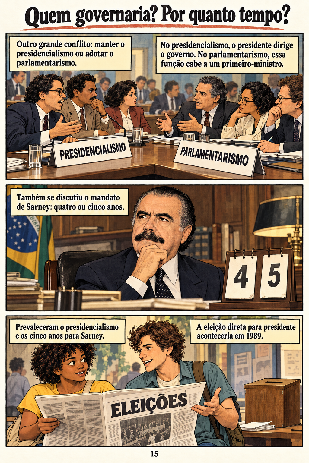 Constituição de 1988. Página 15 de 20: Quem governaria? Por quanto tempo?